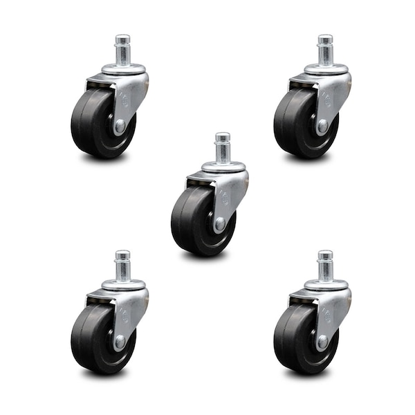 2 Inch Soft Rubber Wheel 7/8 Grip Ring Stem Caster, 5PK